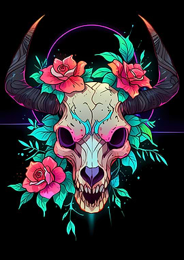 Bull Skull with Roses