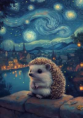 Hedgehog Under Starry Night