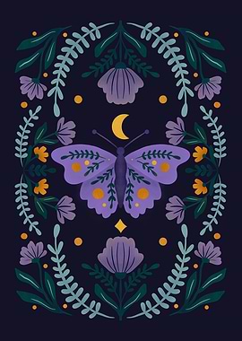 Purple Butterfly Floral Art