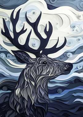 Papercut Deer in Blue