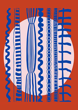 Abstract Line Patterns in Blue and Red