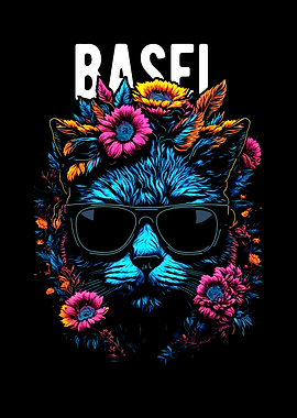 Cool Basel Cat with Flowers