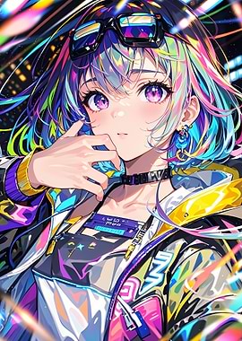 Anime Girl with Colorful Hair