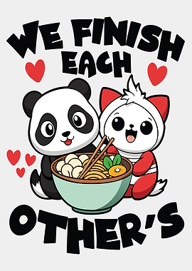 Panda and Cat Eating Noodles