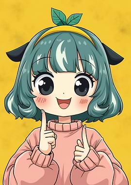 Cute Anime Girl with Green Hair