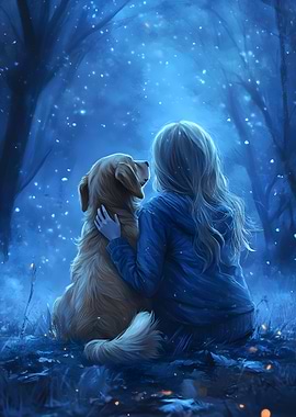 Girl and Dog in Forest