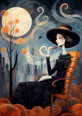 Fantasy Woman in Black Dress