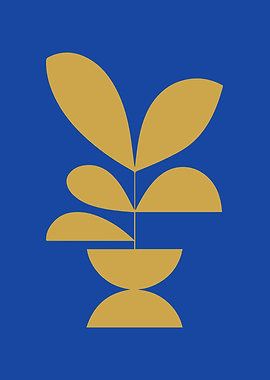 Abstract Geometric Botanical in Royal Blue and Mustard Yellow