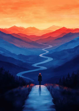 Woman on Path in Mountains