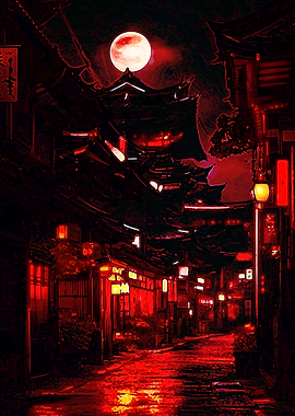 Red Moon Night Street