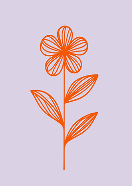Colorful Minimalist Floral Line Art in Orange and Lavender