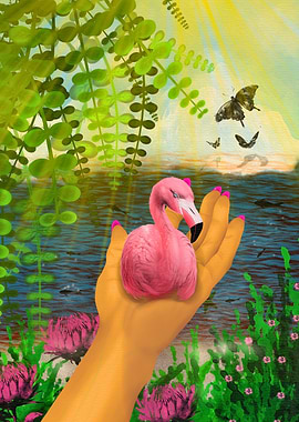 Pink Flamingo in Hand