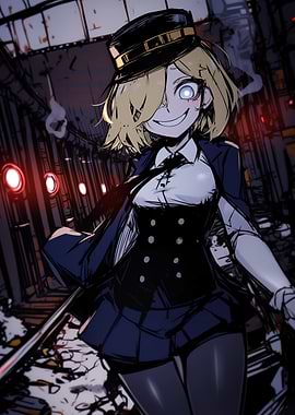 Smiling Anime Girl in Train Station