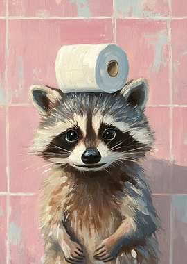 Raccoon with Toilet Paper