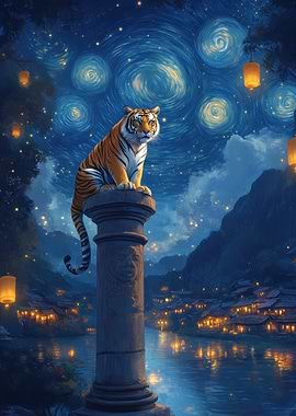 Tiger Under Starry Sky