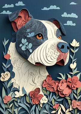 Papercut Dog with Flowers