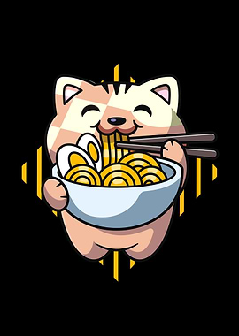 Neko cute cat , anime kawaii Cat Cat Eating Ramen