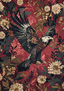Eagle in Floral Pattern