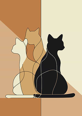 Three Cats Line Art