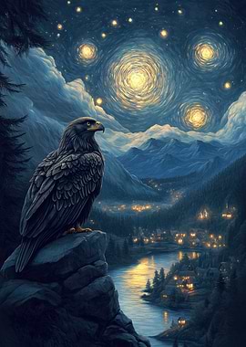Eagle Under Starry Sky