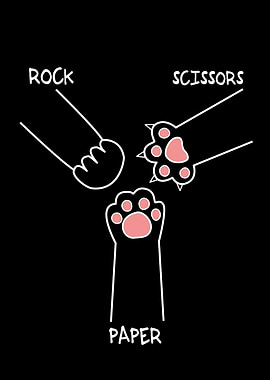 Cat Rock Paper Scissors Hand Game Cute Paw Funny Cat