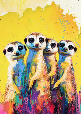 Four Meerkat Painting