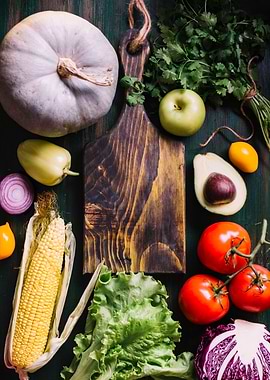 Fresh Produce on Wooden Board