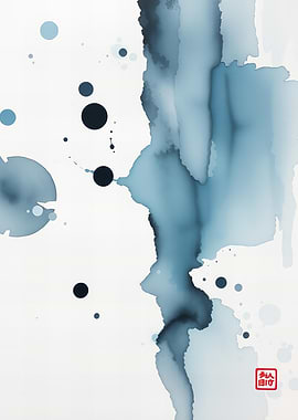 Abstract Blue Ink Painting