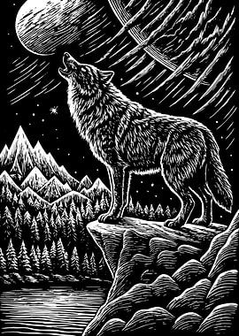 Wolf Howling at the Moon