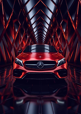 Red Mercedes in Geometric Tunnel