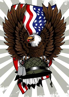 American Eagle with Helmet Patriotic Veteran Day USA