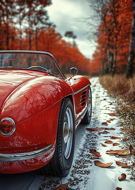 Red Classic Car in Autumn