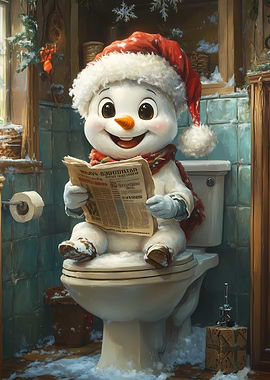 Snowman Reading on Toilet