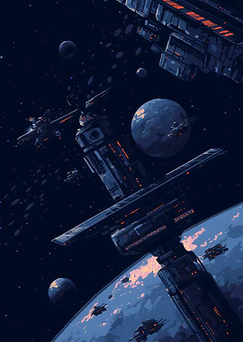 8 Bit Pixel - Space Station Orbit