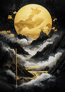 Golden Moon Mountainscape