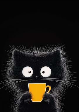 Black Cat with Coffee