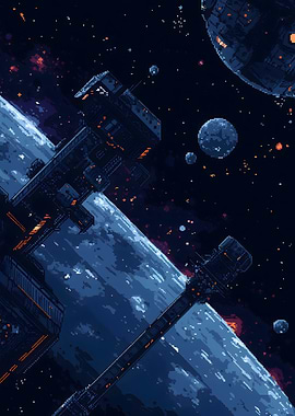 8 Bit Pixel - Space Station Orbit