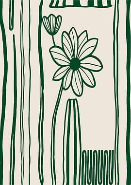 Minimalist Floral Organic Line Art in Green