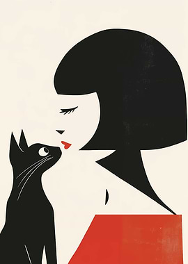 Woman and Cat Minimalist Art