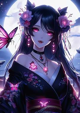 Anime Girl with Butterflies