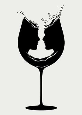 Silhouette Couple in Wine Glass
