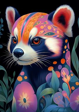 Red Panda with Floral Pattern