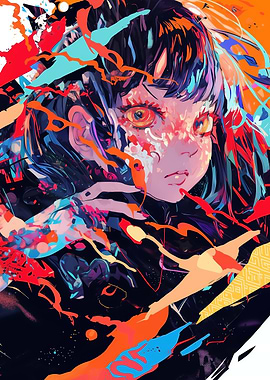 Anime Girl in Abstract Art