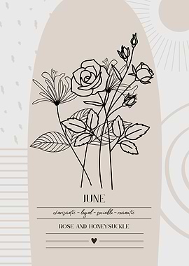 June Birth Flower Rose Honeysuckle Print