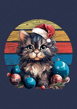 Christmas Cat with Ornaments