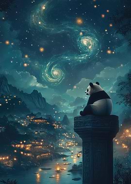 Panda Under Starry Sky