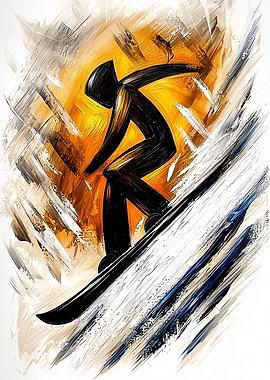 Dynamic Abstract Cubist Snowboarder in Action