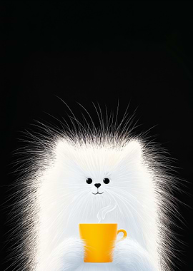 Fluffy Cat with Coffee