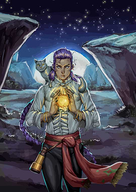 Mystical Figure with Cat