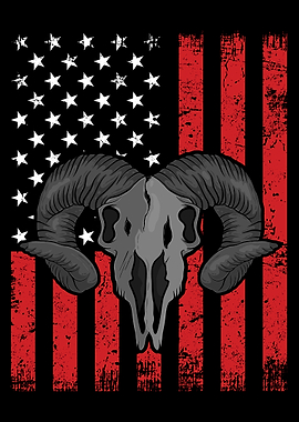 Ram Skull Patriotic Hunting Distressed American Flag